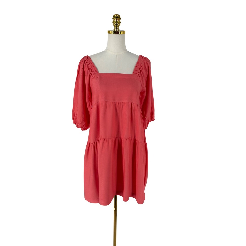 Hunter & Brown Coral Pink Tiered Babydoll Puff Sleeve Dress‎ Womens Size S